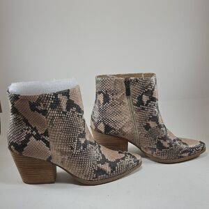 Sun + Stone Beige and Black Snakeskin Ankle Boots